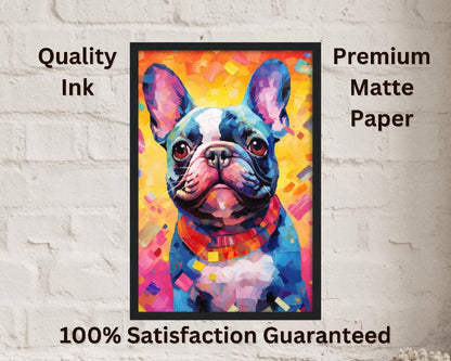 French Bulldog Pop Art Print - Cadeau d'art mural animal coloré pour les amoureux des chiens, Frenchie maman, papa Poster