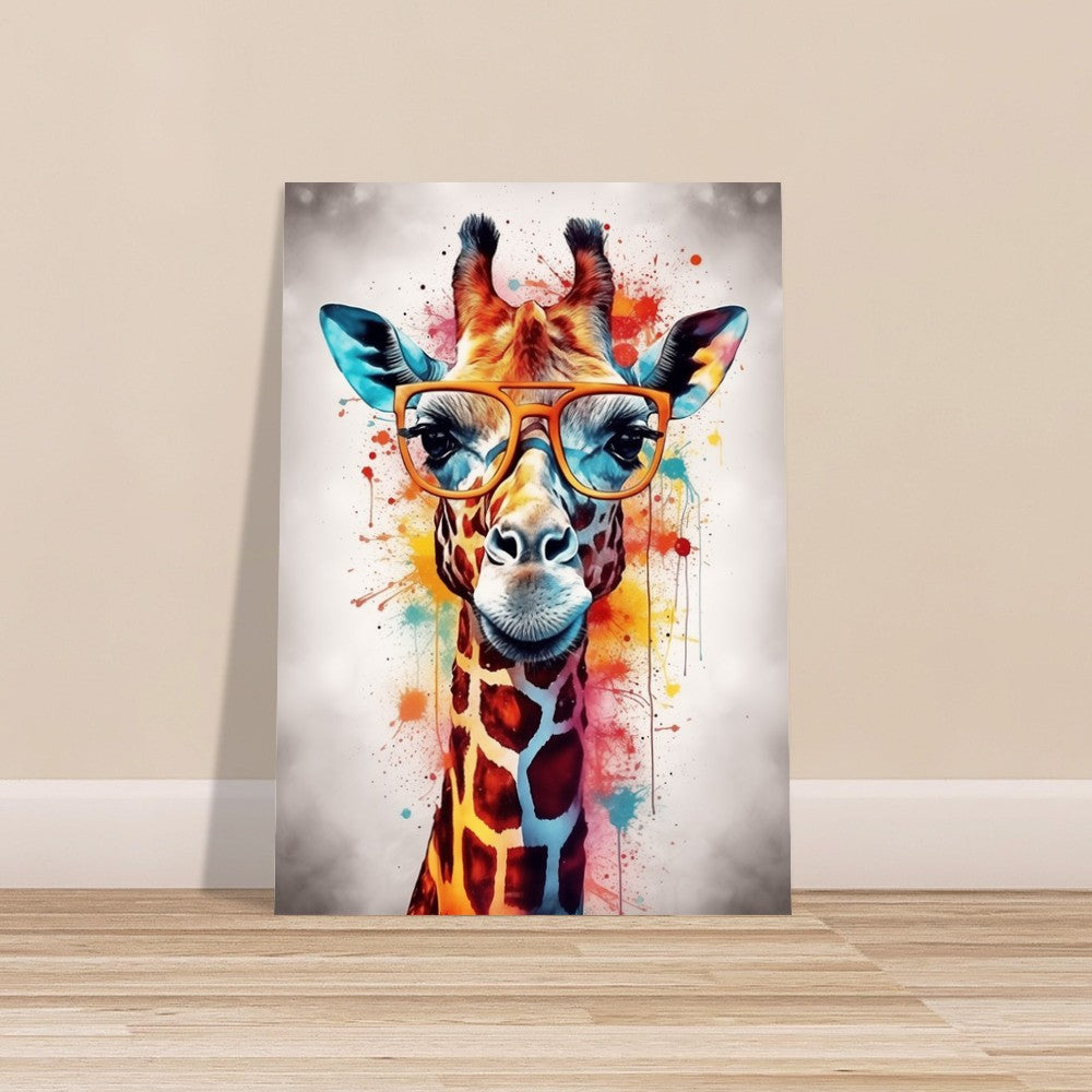 Watercolor Giraffe with Glasses Poster Print - Safari Decor, Colourful Animal Wall Art Painting Gift, Rainbow Watercolour Pop Art