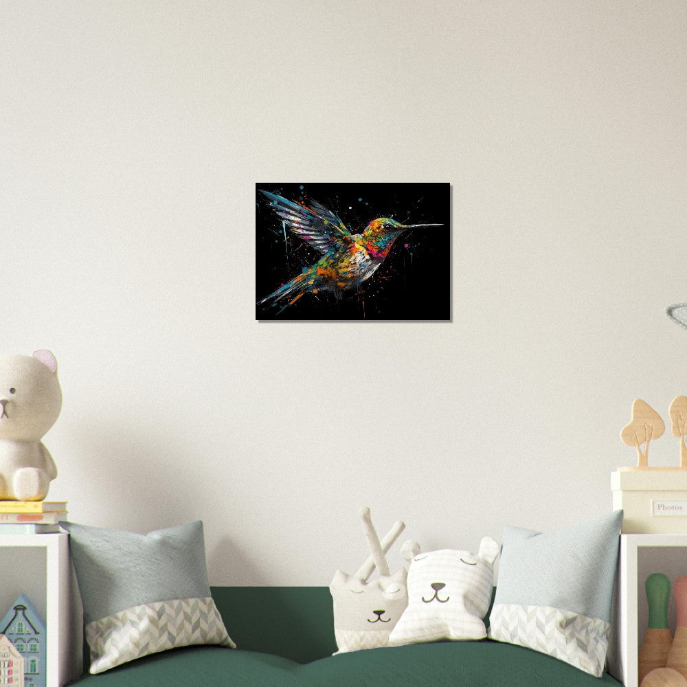 Colorful Hummingbird Poster Print. Watercolor Cute Bird Art Gift, Present for Mom, Dad. Safari Animal Wall Art