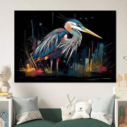 Impression d’affiche de héron coloré. Aquarelle Great Bird Art Gift, cadeau pour maman, papa. Art mural animal arc-en-ciel