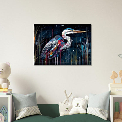 Colorful Heron Poster Print. Watercolor Great Bird Art Gift, Present for Mom, Dad. Rainbow Animal Wall Art