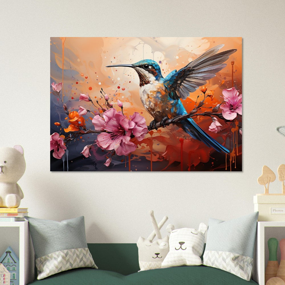 Colorful Hummingbird Poster Print. Watercolor Cute Bird Art Gift, Present for Mom, Dad. Rainbow Animal Wall Art