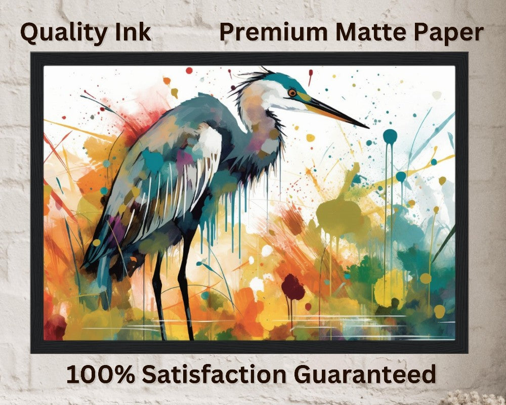 Colorful Heron Poster Print. Watercolor Great Bird Art Gift, Present for Mom, Dad. Rainbow Animal Wall Art