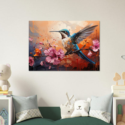 Colorful Hummingbird Poster Print. Watercolor Cute Bird Art Gift, Present for Mom, Dad. Rainbow Animal Wall Art