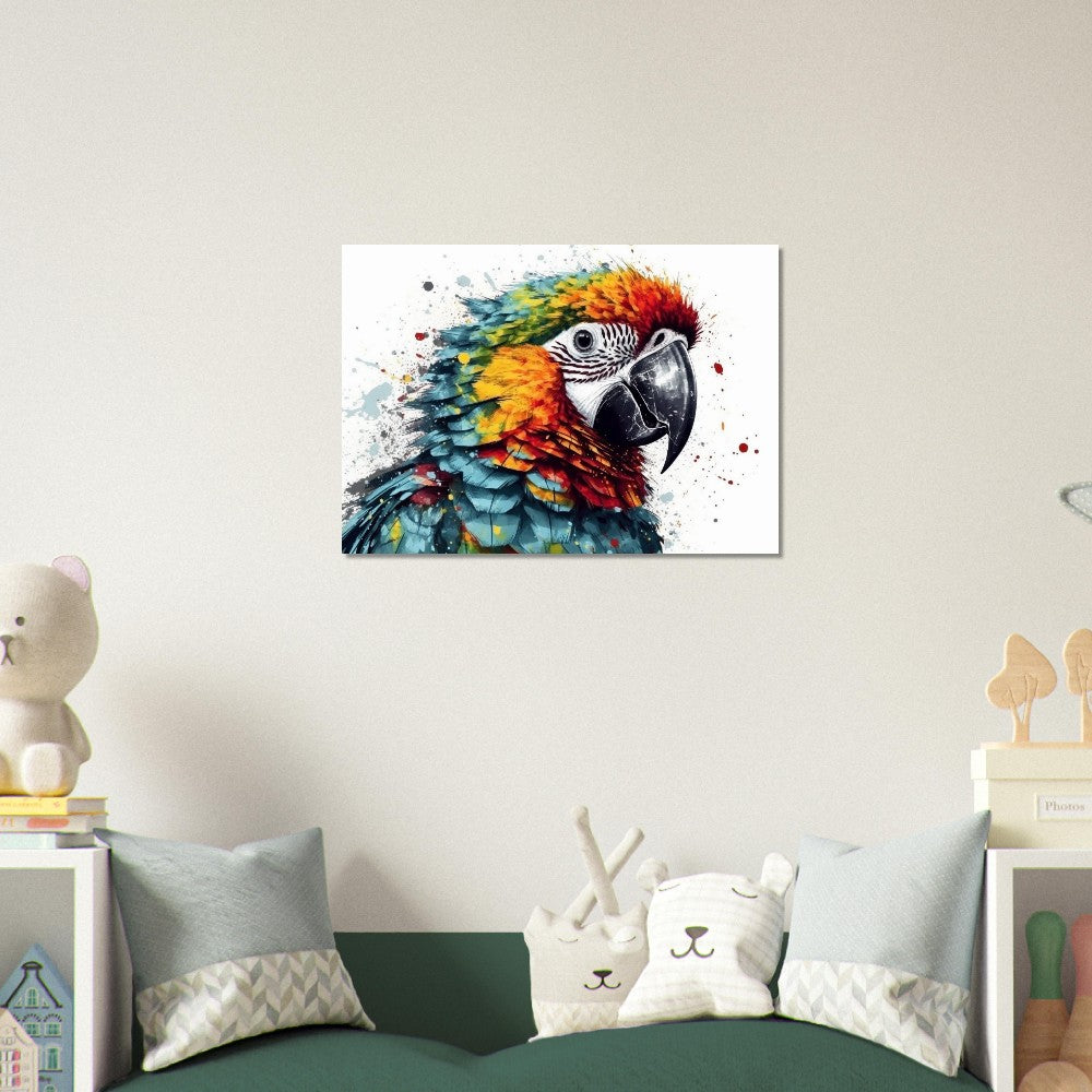 Colorful Macaw Parrot Poster Print. Watercolor Cute Bird Art Gift, Present for Mom, Dad. Safari Animal Wall Art