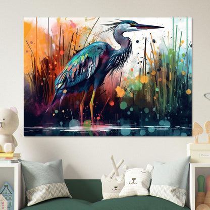 Colorful Heron Poster Print. Watercolor Great Bird Art Gift, Present for Mom, Dad. Rainbow Animal Wall Art