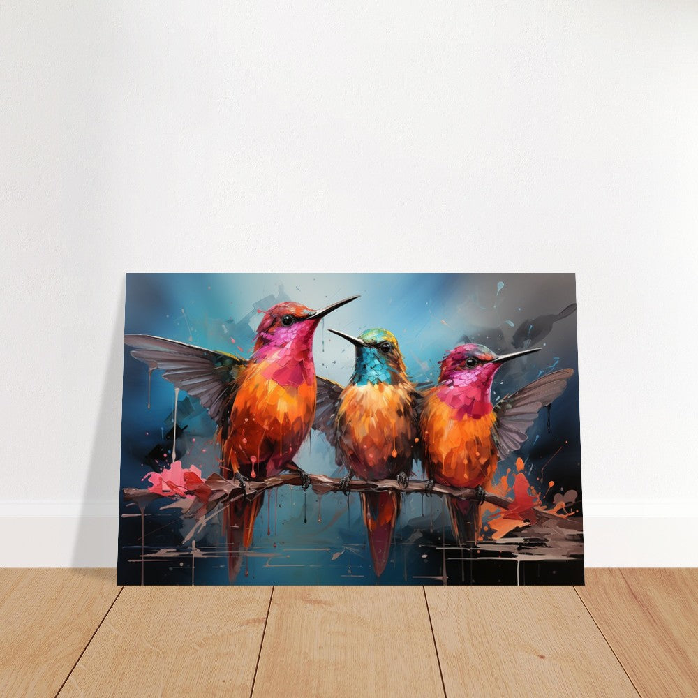 Colorful Hummingbird Poster Print. Three Watercolor Cute Birds Art Gift, Present for Mom, Dad. Rainbow Animal Wall Art