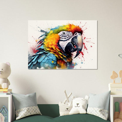 Colorful Macaw Parrot Poster Print. Watercolor Cute Bird Art Gift, Present for Mom, Dad. Safari Animal Wall Art