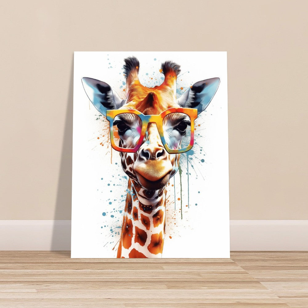 Watercolor Giraffe with Glasses Poster Print - Safari Decor, Colourful Animal Wall Art Painting Gift, Rainbow Watercolour Pop Art