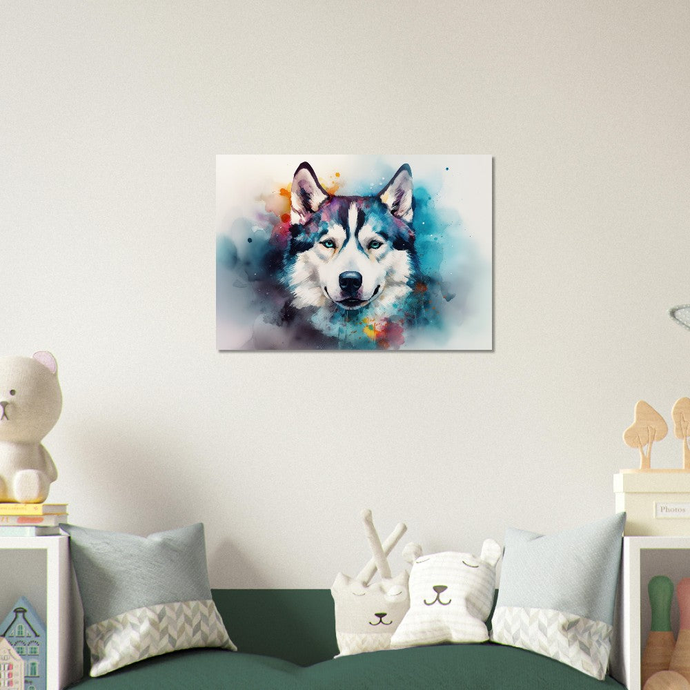 Siberian Husky with Blue Eyes Poster - Colorful Print, Animal Wall Art Gift for Dog Lovers, Husky Mom, Dad