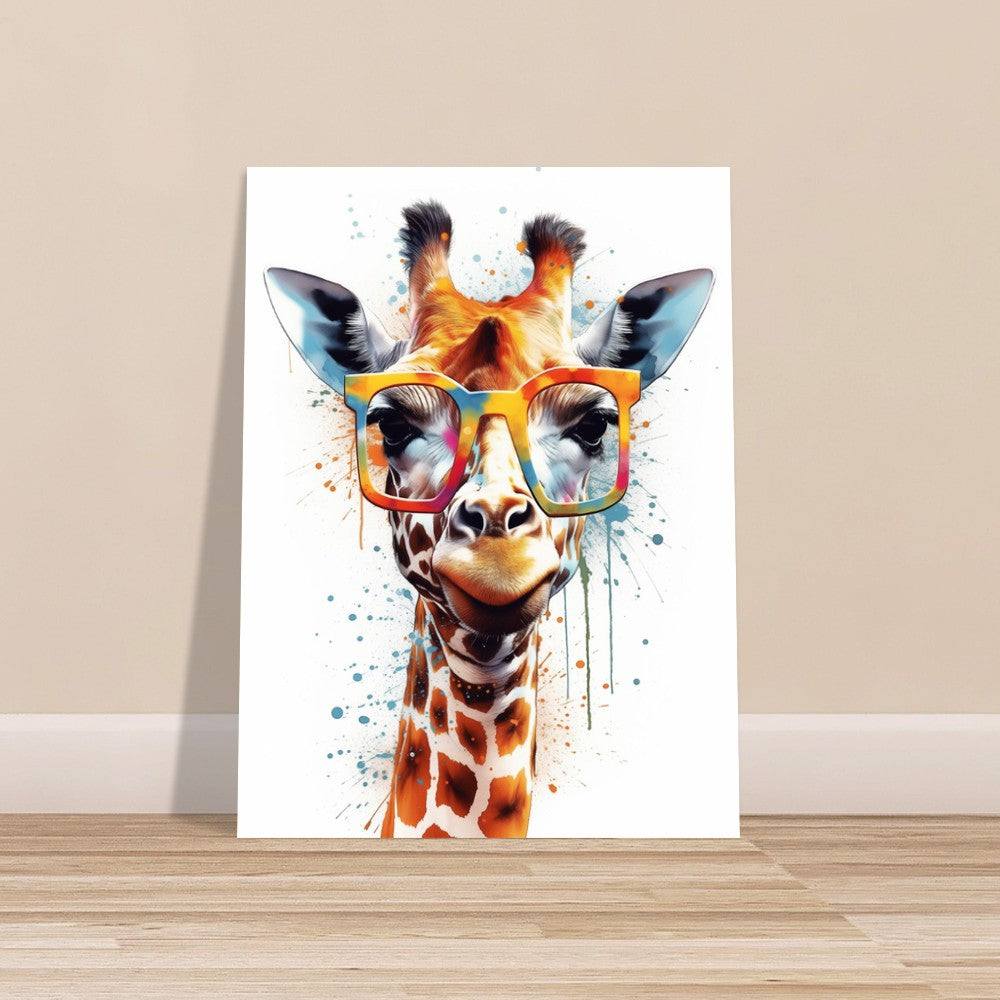 Watercolor Giraffe with Glasses Poster Print - Safari Decor, Colourful Animal Wall Art Painting Gift, Rainbow Watercolour Pop Art