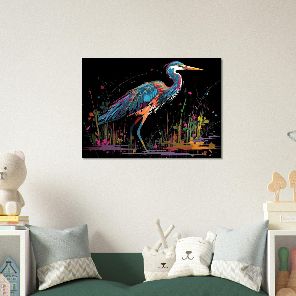 Colorful Heron Poster Print. Watercolor Great Bird Art Gift, Present for Mom, Dad. Rainbow Animal Wall Art