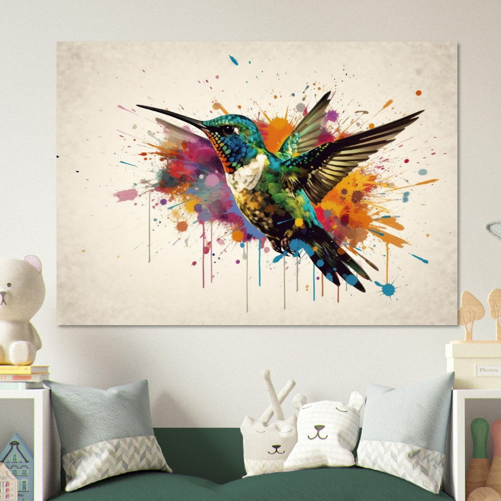 Colorful Hummingbird Poster Print. Watercolor Cute Bird Art Gift, Present for Mom, Dad. Rainbow Animal Wall Art