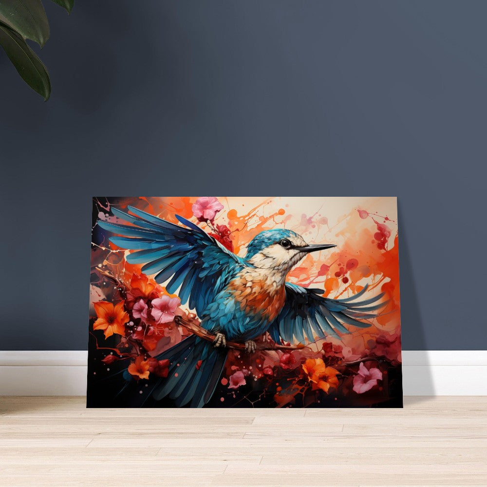 Impression d’affiche d’oiseau de martin-pêcheur. Cadeau d’art d’oiseau volant à l’aquarelle, cadeau pour maman, papa. Art mural animalier floral