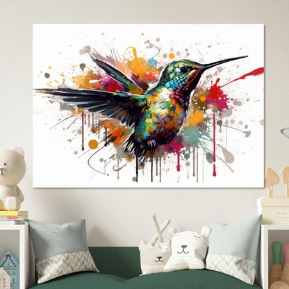 Colorful Hummingbird Poster Print. Watercolor Cute Bird Art Gift, Present for Mom, Dad. Safari Animal Wall Art