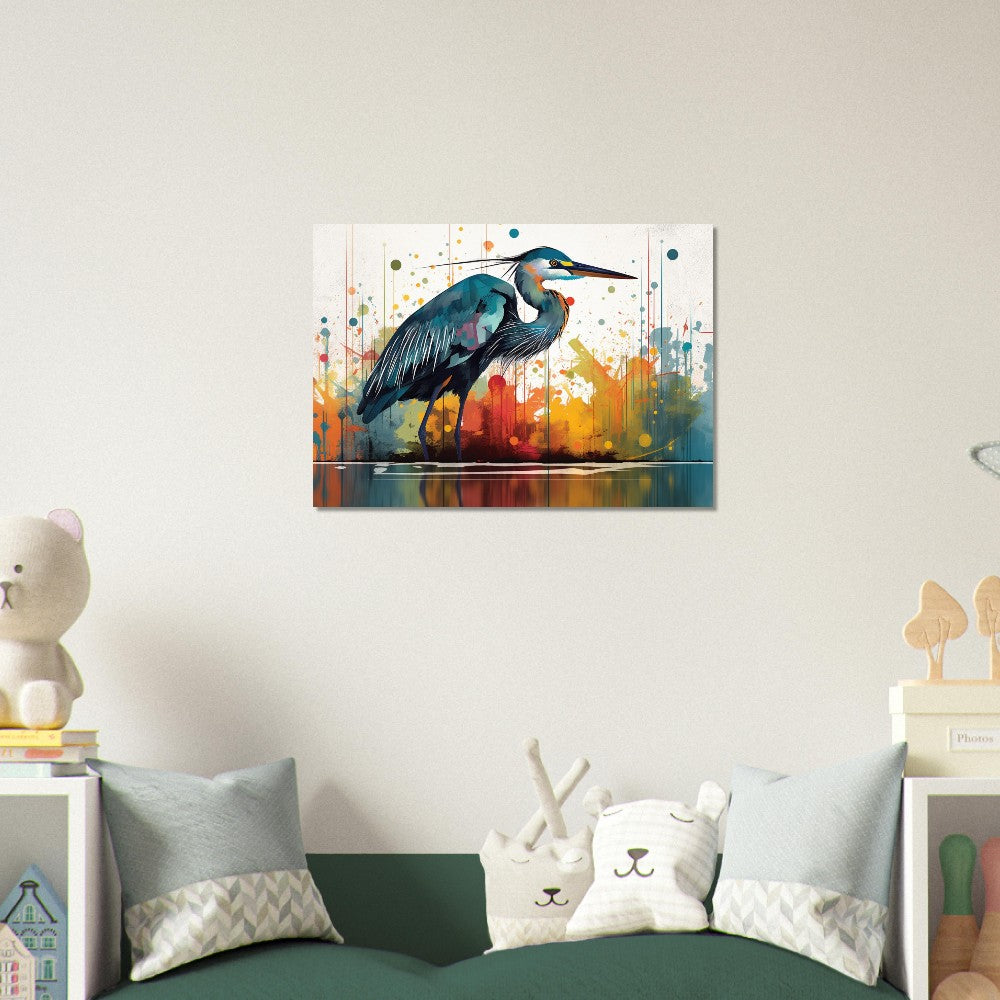 Colorful Heron Poster Print. Watercolor Great Bird Art Gift, Present for Mom, Dad. Rainbow Animal Wall Art