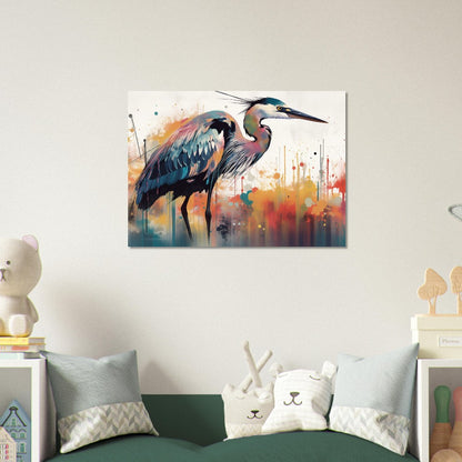 Colorful Heron Poster Print. Watercolor Great Bird Art Gift, Present for Mom, Dad. Rainbow Animal Wall Art