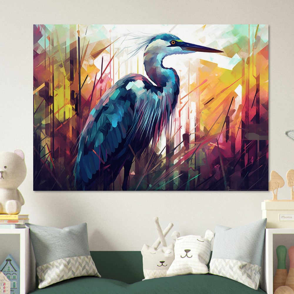 Colorful Heron Poster Print. Watercolor Great Bird Art Gift, Present for Mom, Dad. Rainbow Animal Wall Art