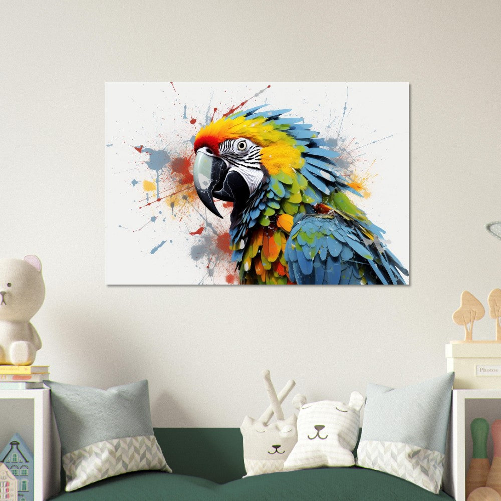 Colorful Macaw Parrot Poster Print. Watercolor Cute Bird Art Gift, Present for Mom, Dad. Safari Animal Wall Art