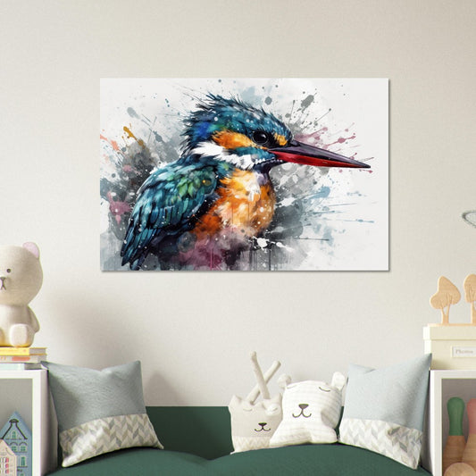 Impression d’affiche d’oiseau de martin-pêcheur. Cadeau d'art d'oiseau mignon à l'aquarelle, cadeau pour maman, papa. Art mural animalier floral