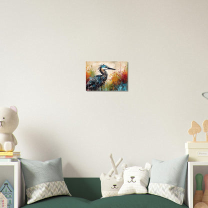 Colorful Heron Poster Print. Watercolor Great Bird Art Gift, Present for Mom, Dad. Rainbow Animal Wall Art