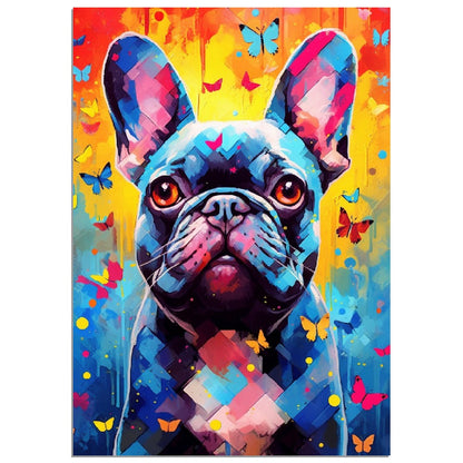 Impression de bouledogue français et de papillons - Cadeau d'art mural animal coloré pour les amoureux des chiens, maman Frenchie, papa Poster