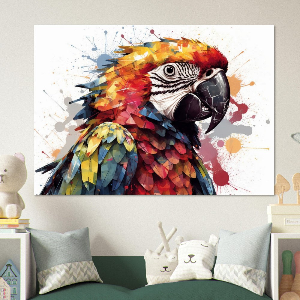 Colorful Macaw Parrot Poster Print. Watercolor Cute Bird Art Gift, Present for Mom, Dad. Safari Animal Wall Art