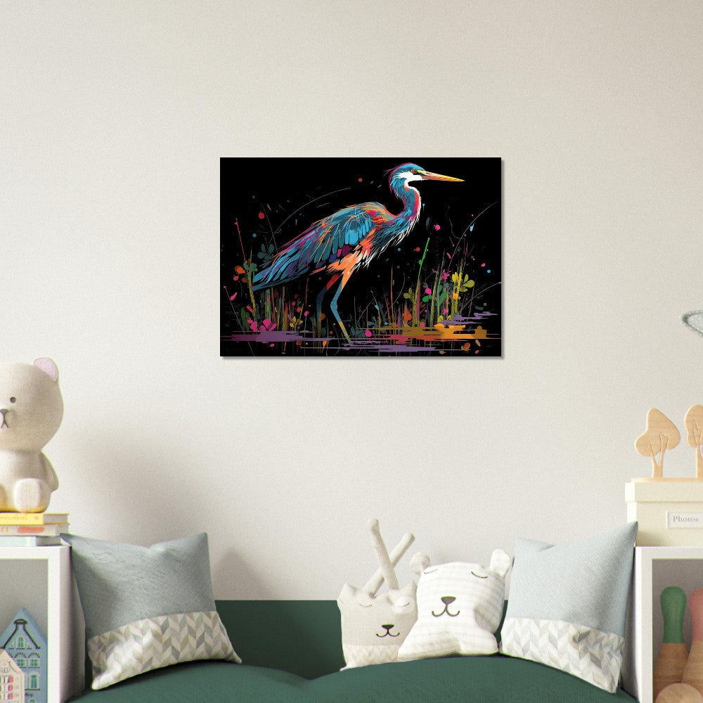 Colorful Heron Poster Print. Watercolor Great Bird Art Gift, Present for Mom, Dad. Rainbow Animal Wall Art