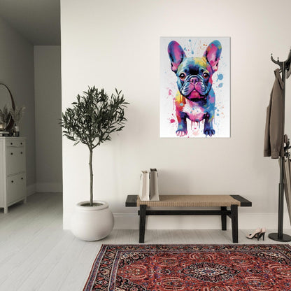 Affiche de chiot bouledogue français avec livraison gratuite ! Affiche colorée de chiot de pépinière d'aquarelle, cadeau d'art mural imprimé pour les amoureux des chiens, maman Frenchie, papa