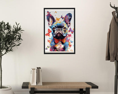 Impression de bouledogue français et de papillons - Cadeau d'art mural animal coloré pour les amoureux des chiens, maman Frenchie, papa Poster