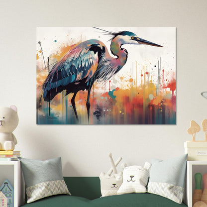 Colorful Heron Poster Print. Watercolor Great Bird Art Gift, Present for Mom, Dad. Rainbow Animal Wall Art