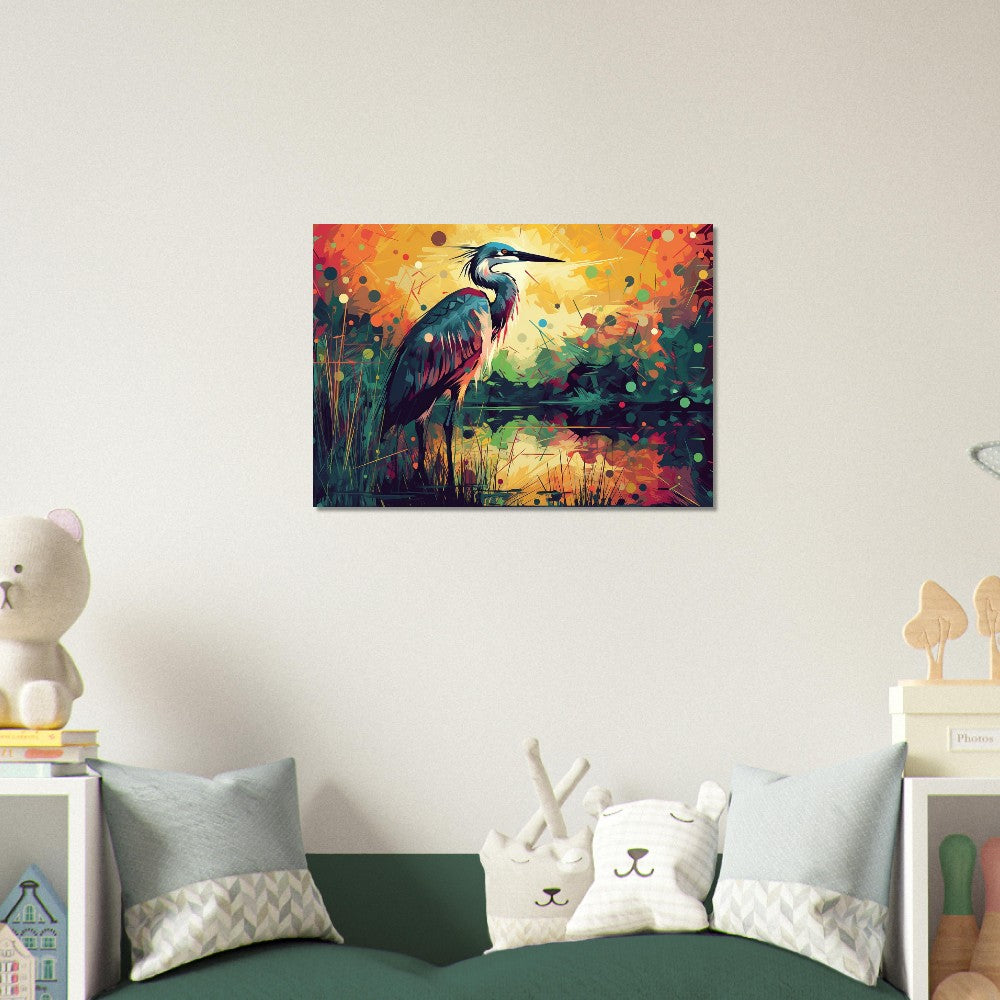 Colorful Heron Poster Print. Watercolor Great Bird Art Gift, Present for Mom, Dad. Rainbow Animal Wall Art