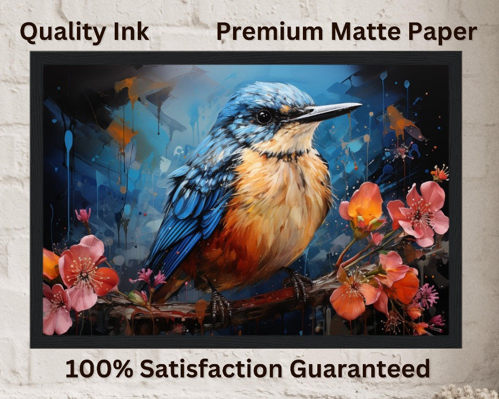 Impression d’affiche d’oiseau britannique mignon. Aquarelle Great Bird Art Gift, cadeau pour maman, papa. Art mural animalier floral