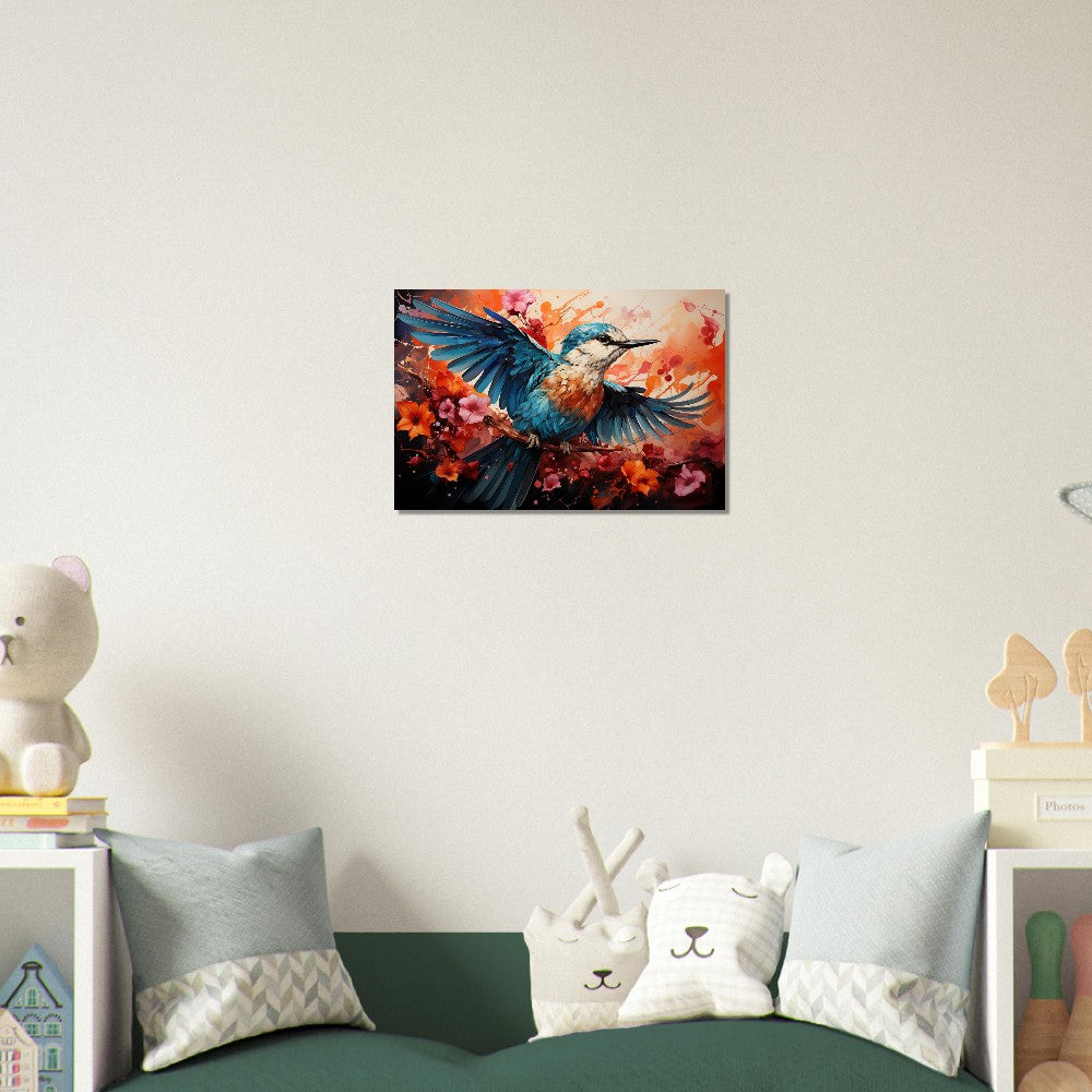 Impression d’affiche d’oiseau de martin-pêcheur. Cadeau d’art d’oiseau volant à l’aquarelle, cadeau pour maman, papa. Art mural animalier floral