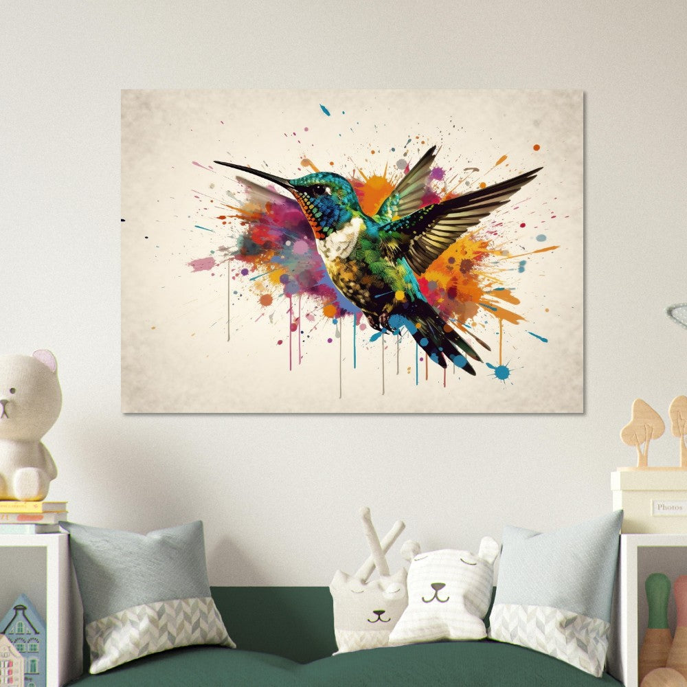 Colorful Hummingbird Poster Print. Watercolor Cute Bird Art Gift, Present for Mom, Dad. Rainbow Animal Wall Art