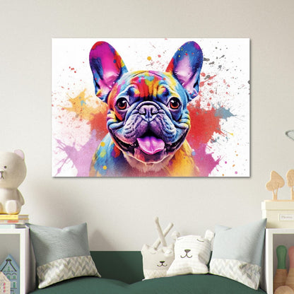 French Bulldog Pup Poster with Free Delivery! Colorful Watercolor Nursery Puppy Poster Print Wall Art Gift for Dog Lovers, Frenchie Mom, Dad