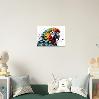 Colorful Macaw Parrot Poster Print. Watercolor Cute Bird Art Gift, Present for Mom, Dad. Safari Animal Wall Art