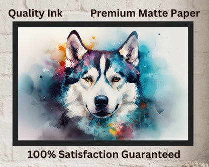 Affiche Husky sibérien - Impression colorée, cadeau d’art mural animal pour les amoureux des chiens, maman Husky, papa