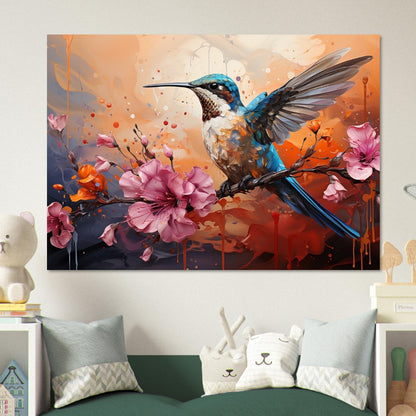 Colorful Hummingbird Poster Print. Watercolor Cute Bird Art Gift, Present for Mom, Dad. Rainbow Animal Wall Art