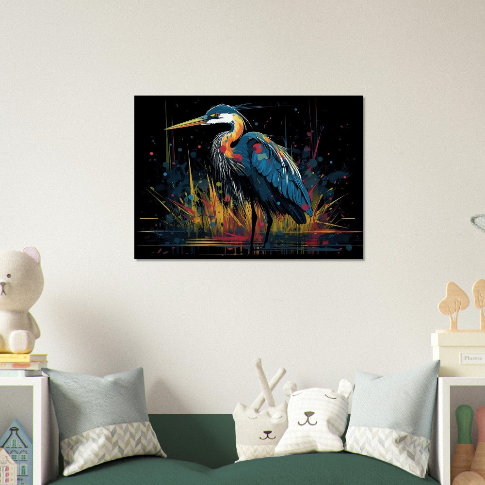 Colorful Heron Poster Print. Watercolor Great Bird Art Gift, Present for Mom, Dad. Rainbow Animal Wall Art