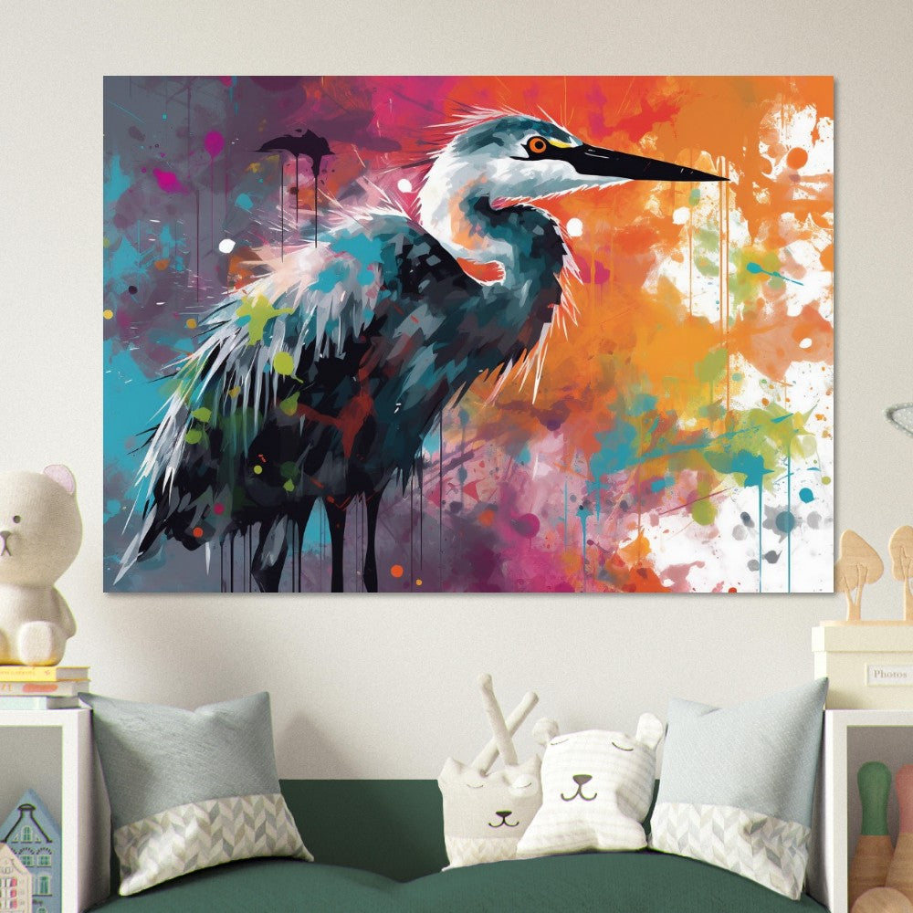 Colorful Heron Poster Print. Watercolor Great Bird Art Gift, Present for Mom, Dad. Rainbow Animal Wall Art