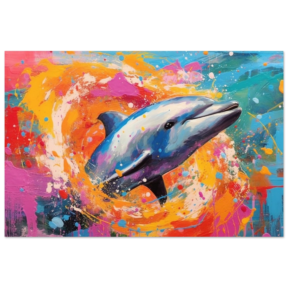 Swimming Dolphin Poster. Rainbow Sea Animal Wall Art Print. Sunrise coastal colorful beach gift. Bedroom Bathroom Office Nursery