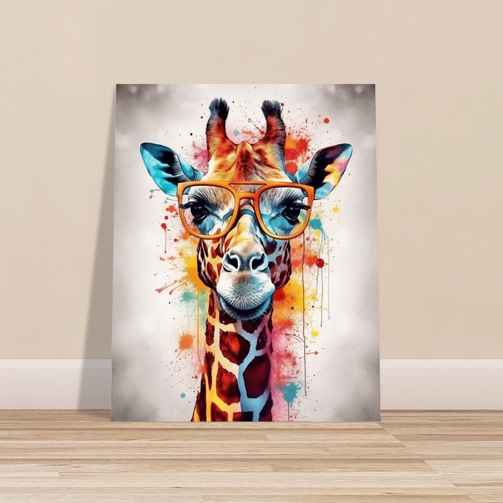 Watercolor Giraffe with Glasses Poster Print - Safari Decor, Colourful Animal Wall Art Painting Gift, Rainbow Watercolour Pop Art