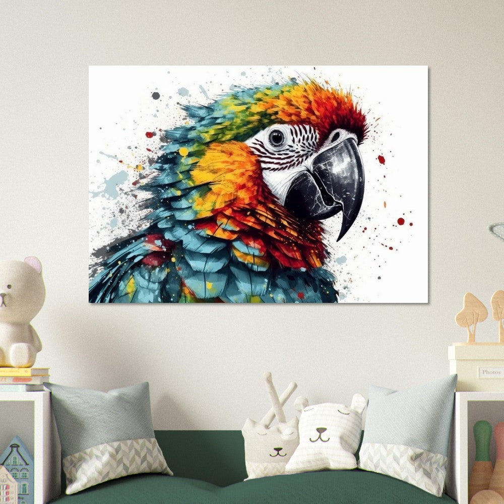 Colorful Macaw Parrot Poster Print. Watercolor Cute Bird Art Gift, Present for Mom, Dad. Safari Animal Wall Art