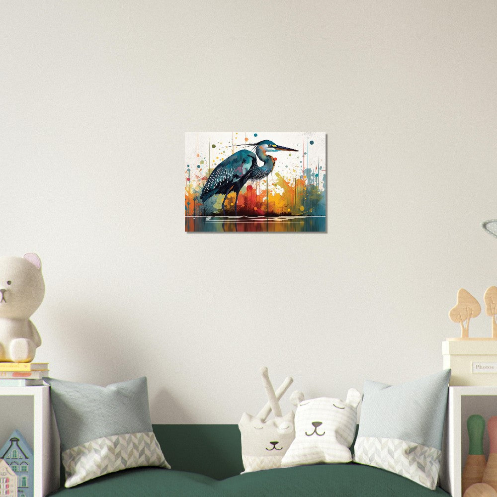 Colorful Heron Poster Print. Watercolor Great Bird Art Gift, Present for Mom, Dad. Rainbow Animal Wall Art