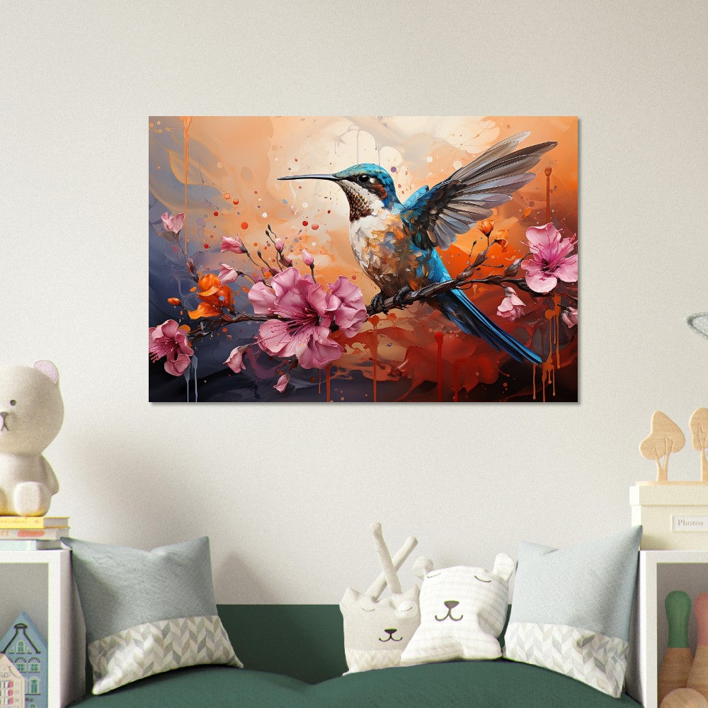 Colorful Hummingbird Poster Print. Watercolor Cute Bird Art Gift, Present for Mom, Dad. Rainbow Animal Wall Art