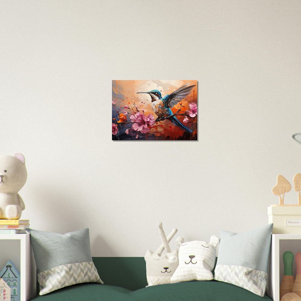 Colorful Hummingbird Poster Print. Watercolor Cute Bird Art Gift, Present for Mom, Dad. Rainbow Animal Wall Art