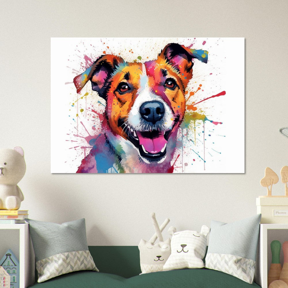 Jack-Russell-Terrier-Poster – bunter Aquarell-Pop-Art-Druck, Tier-Wandkunst-Geschenk für Hundeliebhaber, Mama, Papa