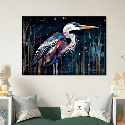 Colorful Heron Poster Print. Watercolor Great Bird Art Gift, Present for Mom, Dad. Rainbow Animal Wall Art