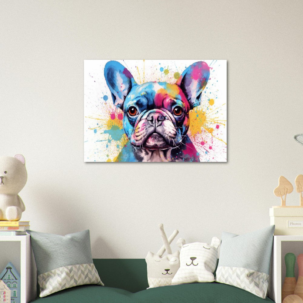 Affiche bouledogue français avec livraison gratuite ! Aquarelle colorée pépinière chiot affiche impression mur art cadeau pour les amoureux des chiens, Frenchie maman, papa